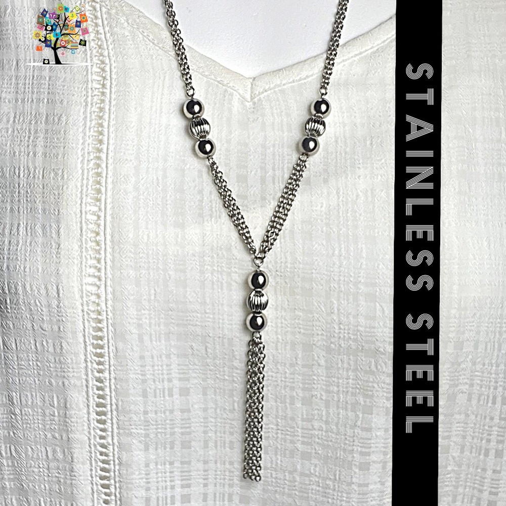 Tassel Necklace Stainless Steel 29" - Picture 2 of 4